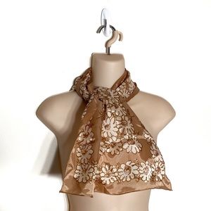 Vintage Floral Print Scarf Tan Brown